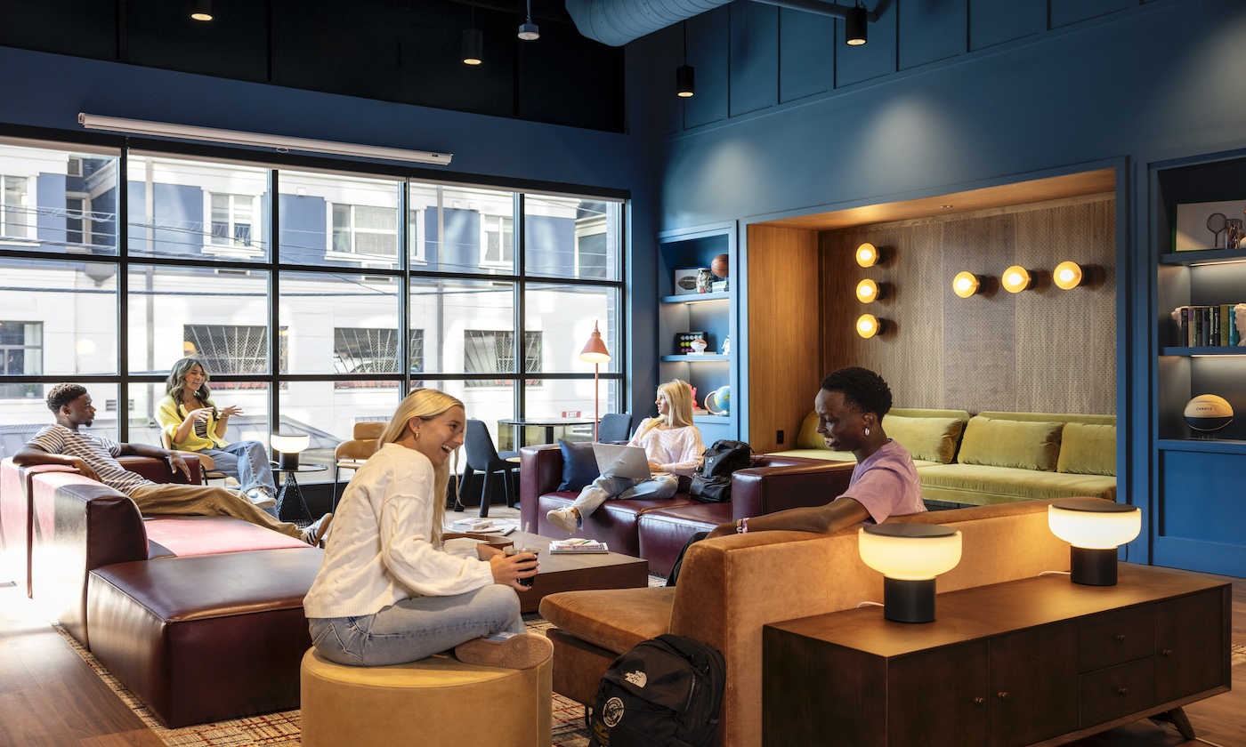 residents using the lounge to chat and study