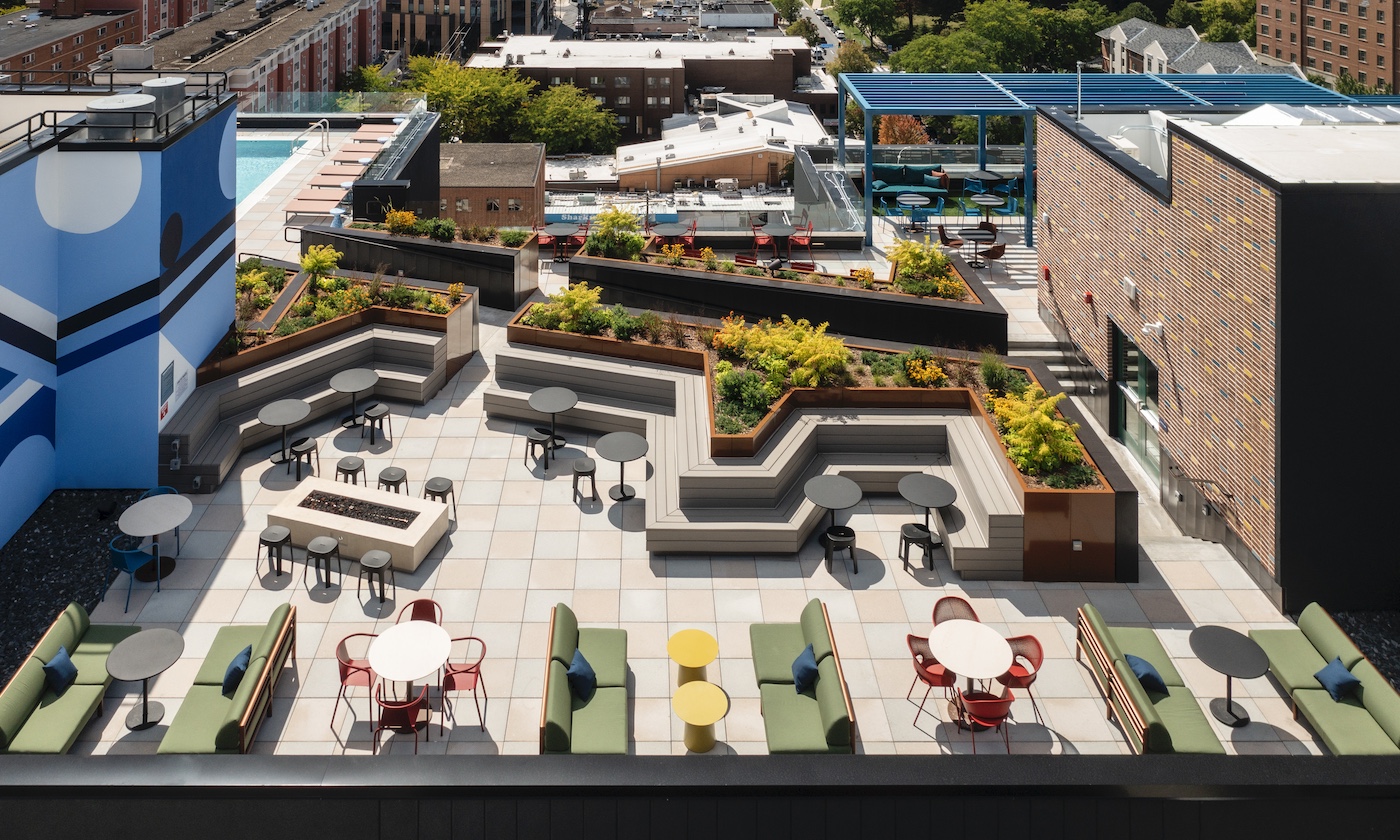 aerial view of the outdoor courtyard